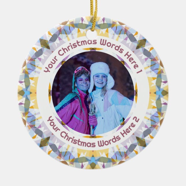 Custom Christmas Yellow Purple Family Photo Gift Julgransprydnad Keramik (Framsidan)