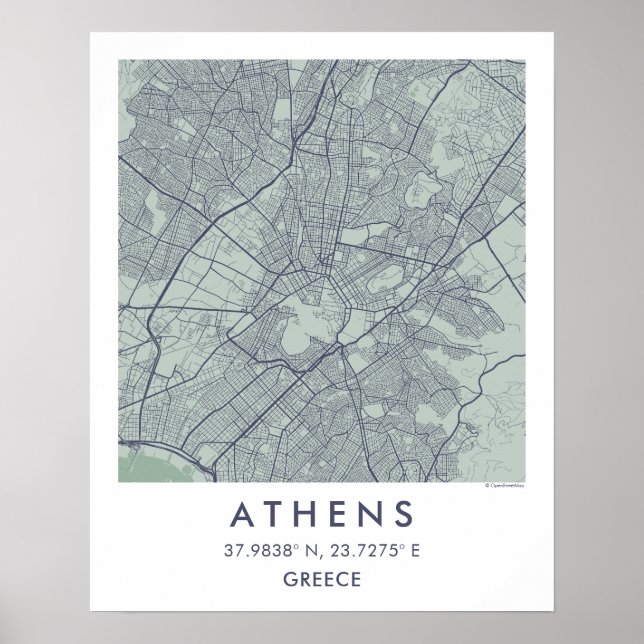 Custom City Map Athens Greece Wall Art Poster (Framsidan)