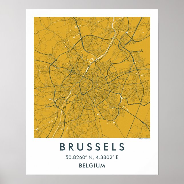Custom City Map Brussels Belgium Wall Art Poster (Framsidan)