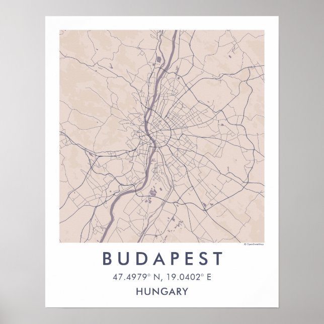 Custom City Map Budapest Hungary Wall Art Poster (Framsidan)