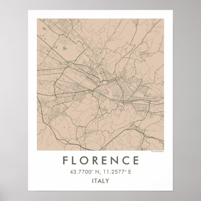 Custom City Map Florence Italy Wall Art Poster (Framsidan)