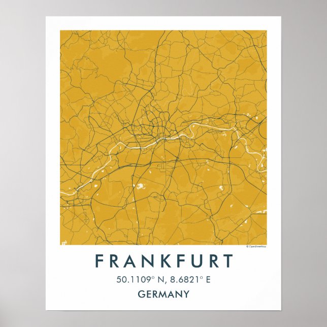 Custom City Map Frankfurt Germany Wall Art Poster (Framsidan)