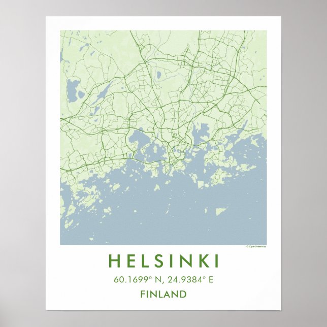 Custom City Map Helsinki Finland Wall Art Poster (Framsidan)