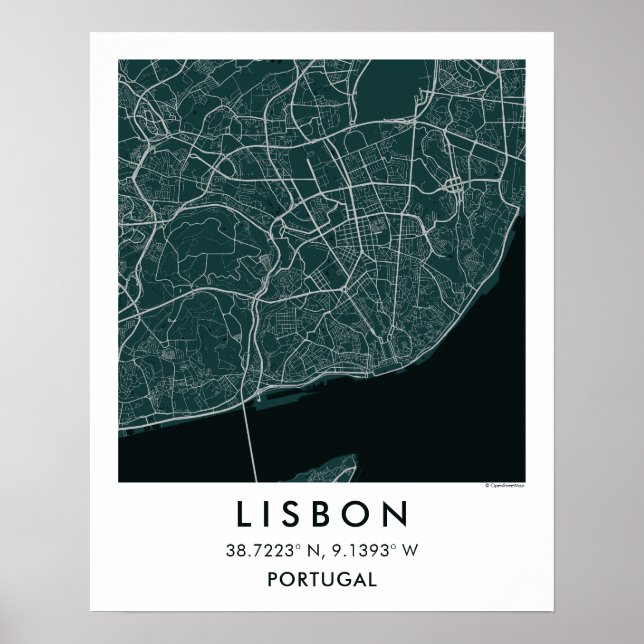 Custom City Map Lisbon Portugal Wall Art Poster (Framsidan)