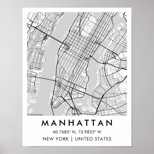 Custom City Map Manhattan New York Poster (Framsidan)