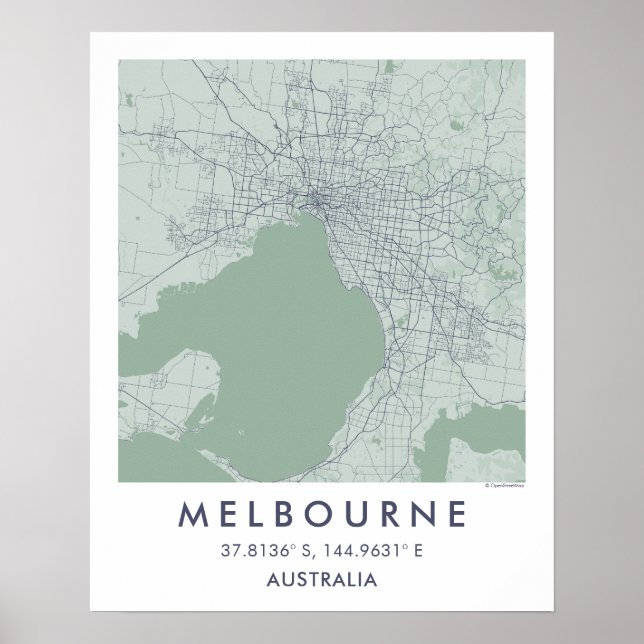 Custom City Map Melbourne Australia Art Poster (Framsidan)