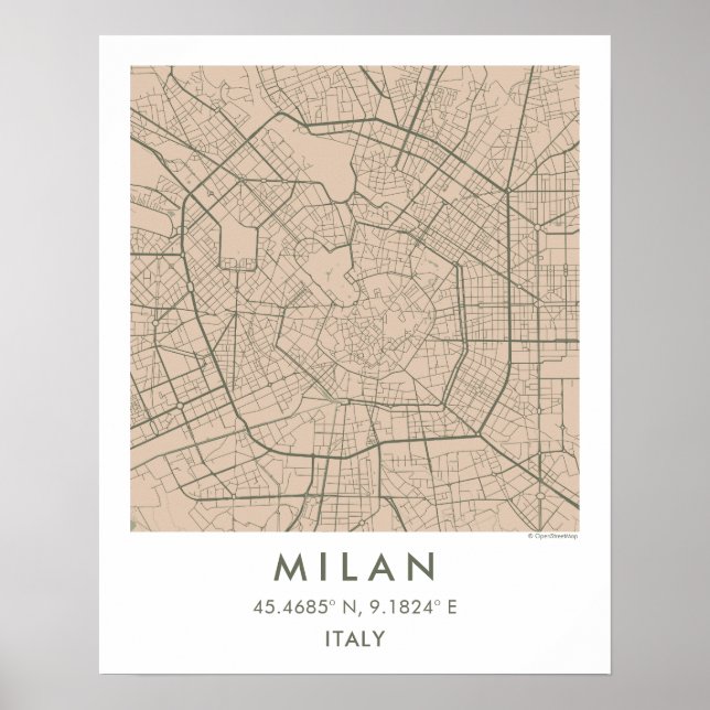 Custom City Map Milan Italy Wall Art Poster (Framsidan)