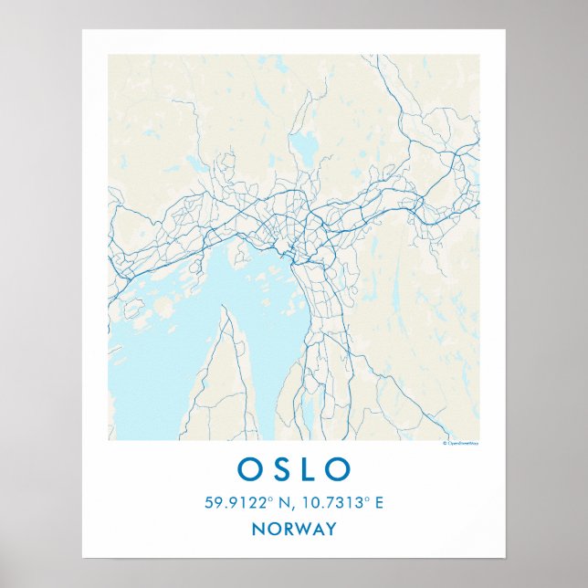 Custom City Map Oslo Norway Wall Art Poster (Framsidan)
