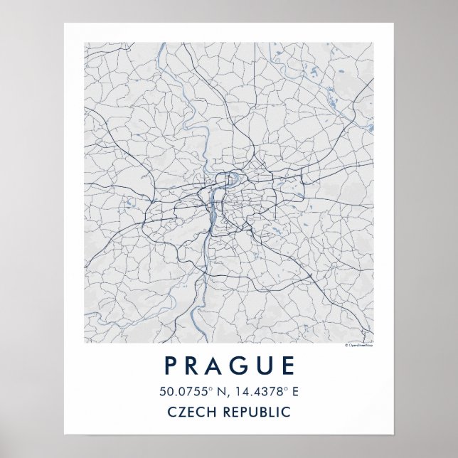 Custom City Map Prague Wall Art Poster (Framsidan)