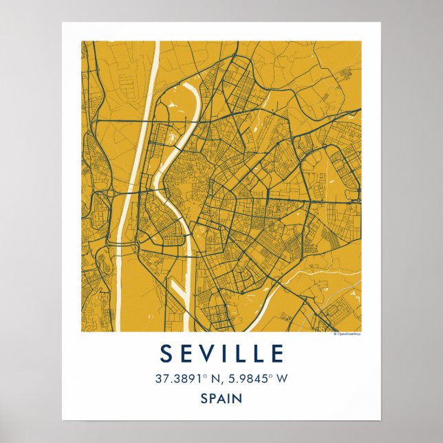 Custom City Map Seville Spain Wall Art Poster (Framsidan)