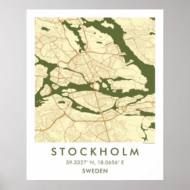 Custom City Map Stockholm Sweden Wall Art Poster (Framsidan)