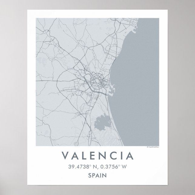 Custom City Map Valencia Spain Wall Art Poster (Framsidan)