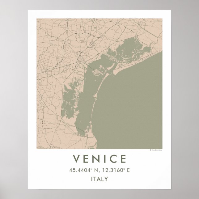 Custom City Map Venice Italy Wall Art Poster (Framsidan)