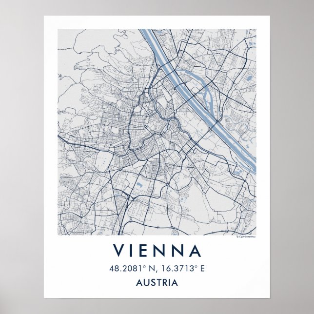 Custom City Map Vienna Austria Wall Art Poster (Framsidan)