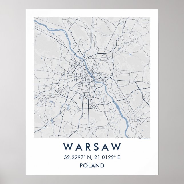 Custom City Map Warsaw Poland Wall Art Poster (Framsidan)