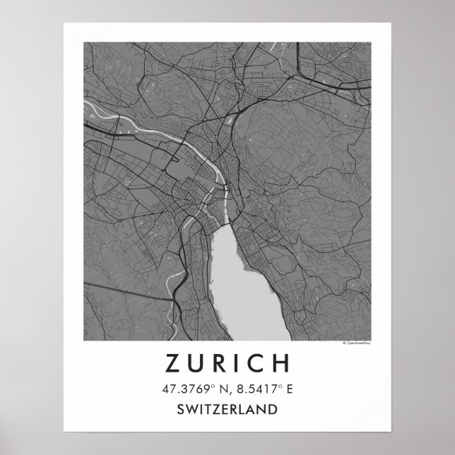 Custom City Map Zurich Switzerland Wall Art Poster (Framsidan)