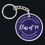 Custom Class of School Graduate Reunion Circle<br><div class="desc">Simple minimalist chic posh style design of school name inside navy blue circle ring. Customize it with texts of your own choice for school reunion or graduation keepsake.</div>