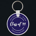 Custom Class of School Graduate Reunion Circle  Nyckelring<br><div class="desc">Simple minimalist chic posh style design of school name inside navy blue circle ring. Customize it with texts of your own choice for school reunion or graduation keepsake.</div>