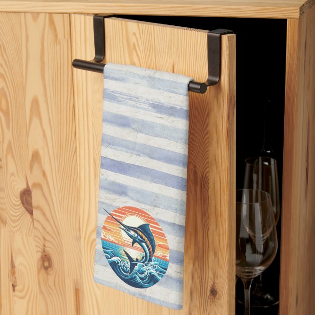 Custom Coastal/nautical/beach marlin sunset Kökshandduk (Thirds Fold)