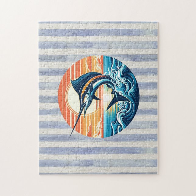 Custom Coastal/nautical/beach marlin sunset Pussel (Vertikal)