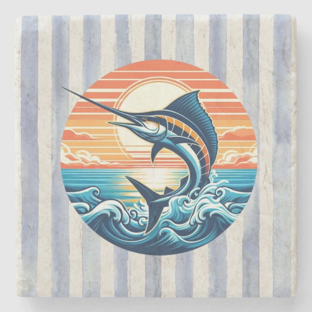 Custom Coastal/nautical/beach marlin sunset Stenunderlägg (Framsidan)