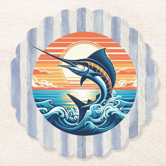 Custom Coastal/nautical/beach marlin sunset Underlägg Papper (Framsida)