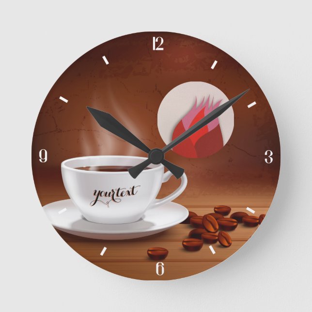 Custom Coffee Clock Cafe Wall Art Personalized Rund Klocka (Framsida)