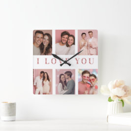 Custom Collage Photos Wall Clock | Valentine Gift Fyrkantig Klocka