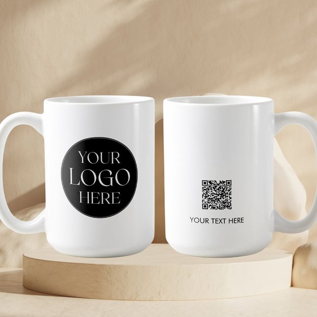 Custom Company Business Logo QR Code Promotional Kaffemugg (Front and Back)