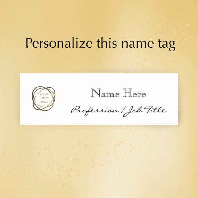 Custom Company Logo Modern Elegant Black Namnbricka (Personalize this elegant modern black and white name tag with a name, job title and business logo.
)