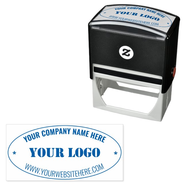 Custom Company Logo Text Info Oval Stamp Example Självfärgande Stämpel (In Situ)