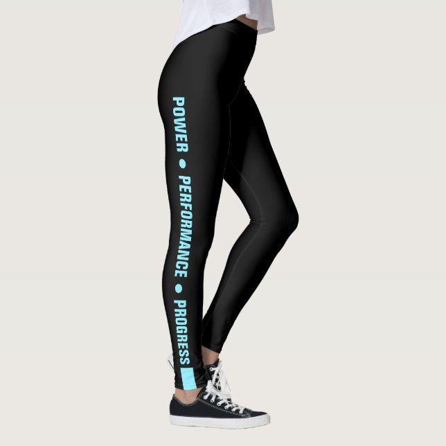 Custom Company Motto Electric-Blue on Black Leggings (Höger)