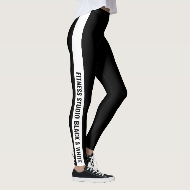 Custom Company Name White Stripe Black Leggings (Höger)