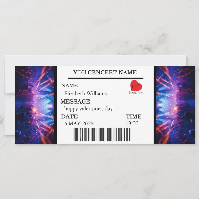 Custom Concert Ticket Gift Girl valentine's day Inbjudningar (Framsida)