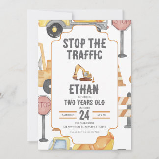 Custom Construction Truck Birthday Invitation Kids Inbjudningar