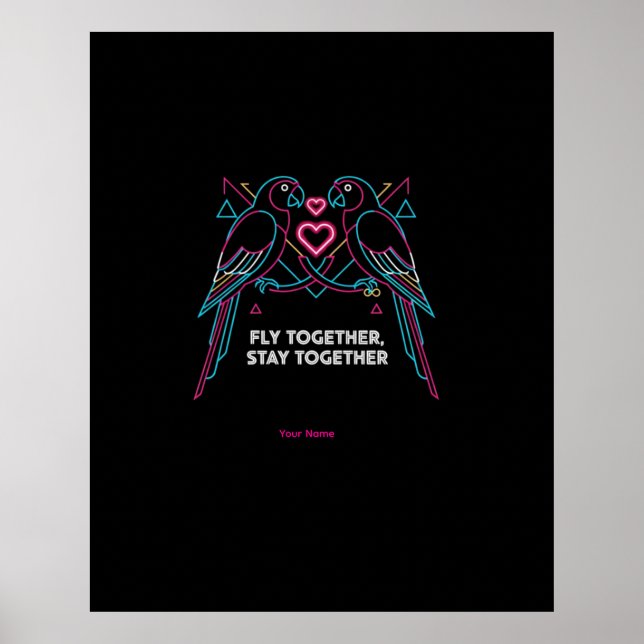 Custom Couple Anniversary Neon Parrots Winter Hood Poster (Framsidan)