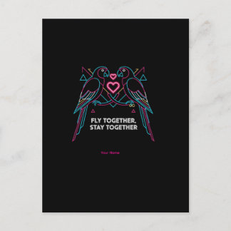 Custom Couple Anniversary Neon Parrots Winter Hood Vykort