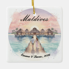 Custom Couple Maldives Honeymoon Keepsake Julgransprydnad Keramik