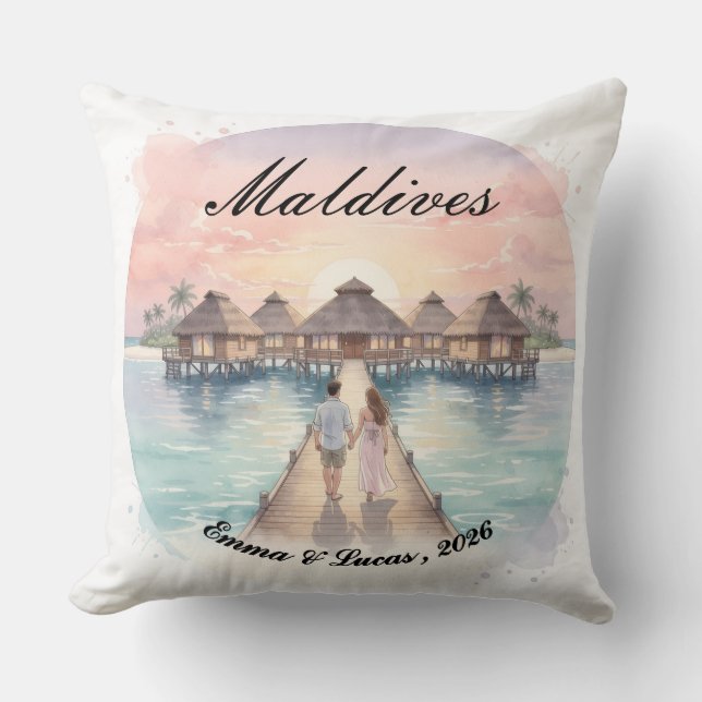 Custom Couple Maldives Honeymoon Keepsake Kudde (Framsida)