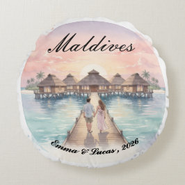 Custom Couple Maldives Honeymoon Keepsake Rund Kudde