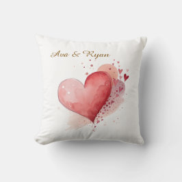 Custom Couple Name Watercolour Hearts Pillow Cover Kudde