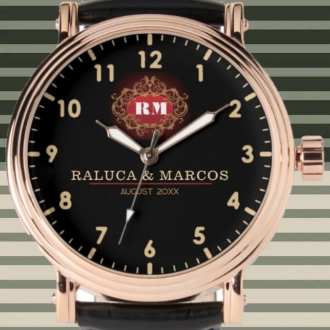 Custom couple names elegant floral monogram armbandsur (Skapare uppladdad)