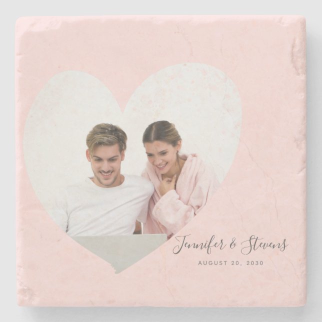 Custom Couple Photo Heart Blush Pink Stenunderlägg (Framsidan)