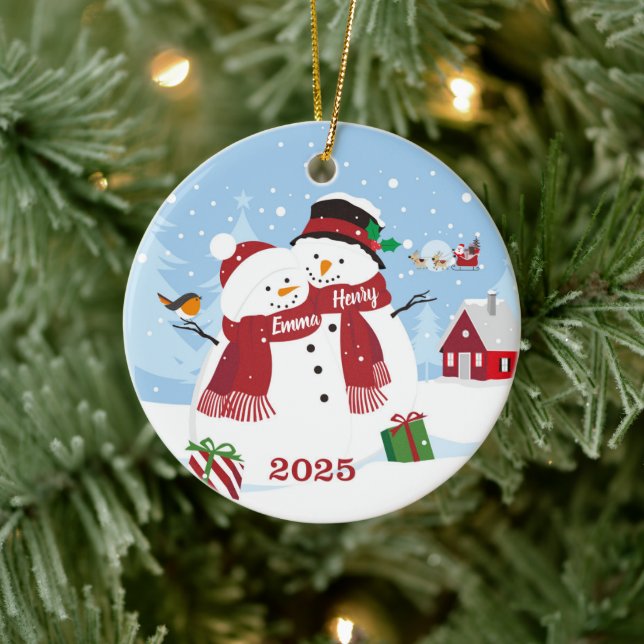 Custom Couple Snowman Christmas Ornament (Träd)