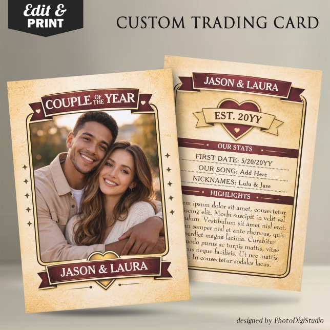 Custom Couple Trading Card, Custom Anniversary  (Custom Couple Trading Card, Custom Anniversary Card Vintage Trading Card Couple Keepsake)