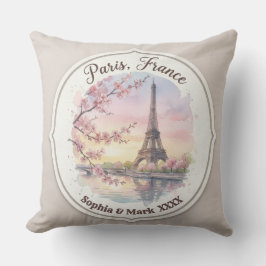 Custom Couple's Paris & Cherry Blossom Keepsake Kudde
