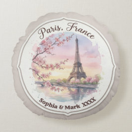 Custom Couple's Paris & Cherry Blossom Keepsake Rund Kudde