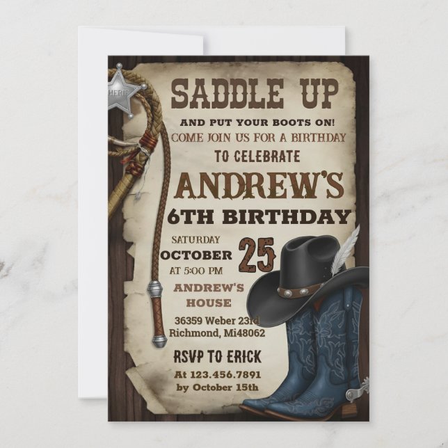 Custom Cowboy Hat and Lasso Wild West Birthday Inbjudningar (Framsida)