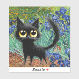 Custom-Cut Vinyl Sticker, Black Cat Purple Irises Klistermärken