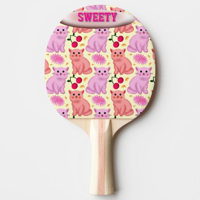 Custom Cute Cat Cherry Floral Pattern Pingisracket (Framsidan)